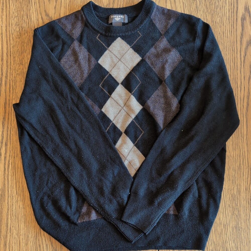Dockers Men's Black Sweater W/ Diamonds Design Extra Soft Size Medium
